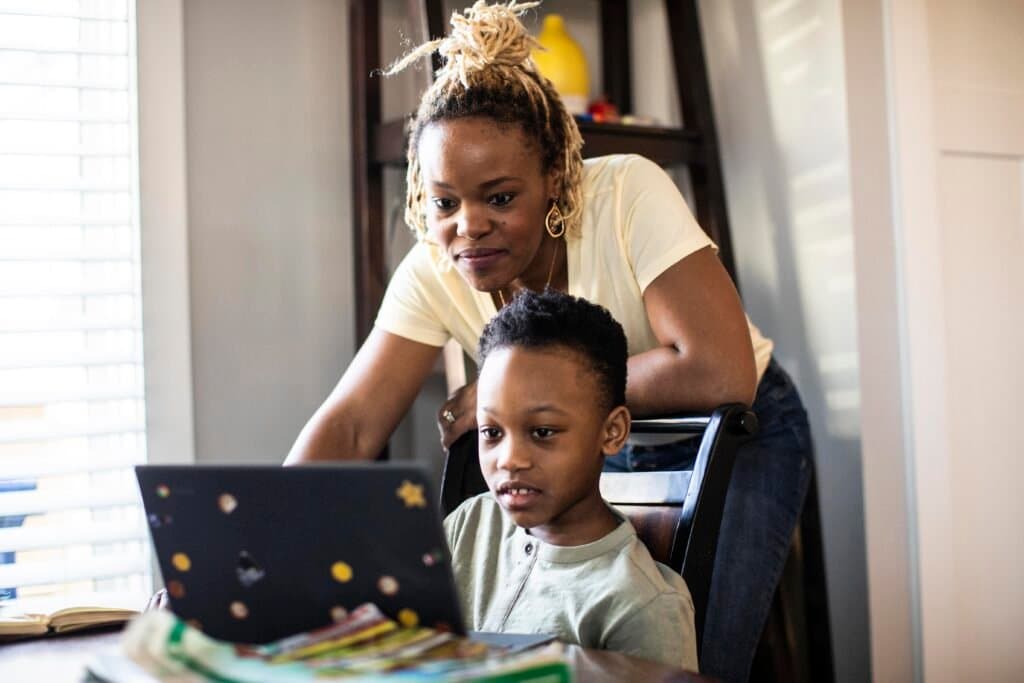 Mother-helping-son during-e-learning-at home-future-ready-skills-homeschooling-south-africa